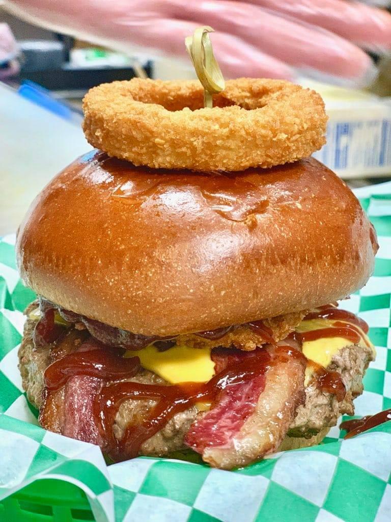 Bacon BBQ Burger · Beef Patty, American Cheese, Bacon, Onion Ring, BBQ Sauce