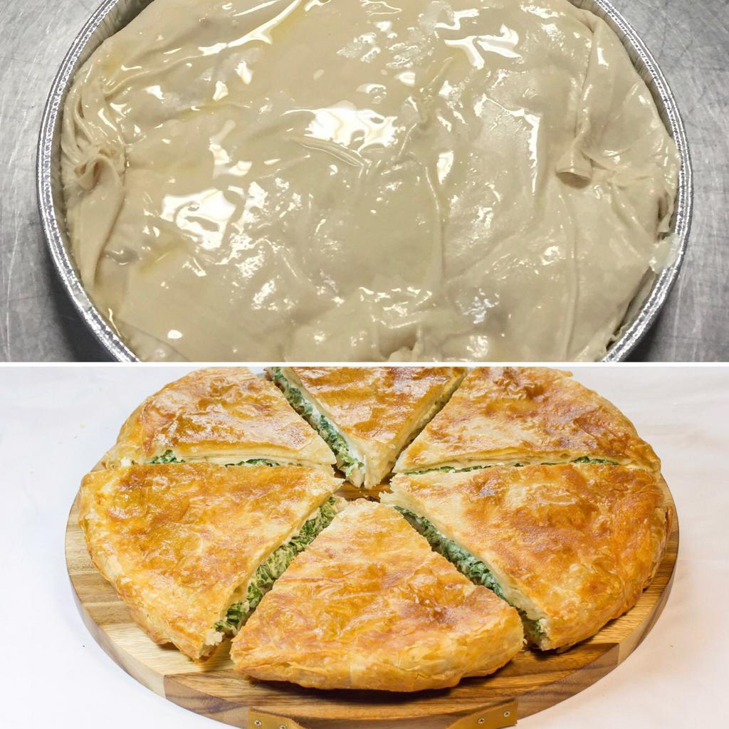 TRADITIONAL LAYERED SPINACH burek pie frozen-BAKE AT HOME  · 10 inch 900 grams traditional bake at home burek comes frozen ready to bake. It bakes for about 30
Min @450 degree oven 