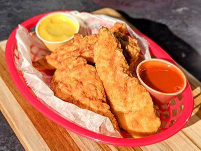 4  Piece Chicken Strips · 4 pieces of made to order chicken strips, with choice of 1 sauces.