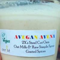 Avegan Avena Shake. · 2x's Steel Cut Oats
Oat Milk & Raw Simple Syrup
Cocoa & Grated Spices