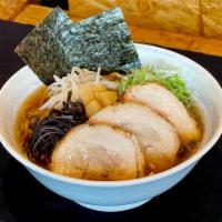 N-4. Shoyu Chashu  Ramen · Clear Chicken Broth with Soy Sauce Flavor and Curly Noodles. 3 pcs chashu (braised pork bell...