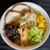 N-4. Raku Miso Ramen · Creamy Pork & Chicken Broth with Soybean Paste and  Curly Noodles. Chashu (braised pork bell...