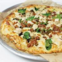 “ABC” Alfredo Bacon Chicken Pizza · Indulge your senses in this flavor bomb of Creamy Alfredo and Smoky Bacon on the ABC Pizza. ...