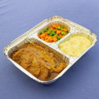 Meatloaf Dinner · Serves 1. Served with mashed potatoes, peas, and carrots.