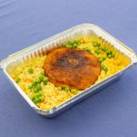 Crabcake over Rice · Serves 1. Lump crab meat crabcake over rice.