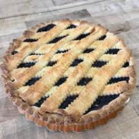 Blueberry Lattice Pie · Flaky crust with a sweet blueberry compote filling.