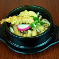 5. Tempura Udon · Udon noodle soup with shrimp, kamaboko, and sweet potato tempura. No rice.