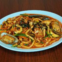 8. Haemul Bokkeum Udon · Spicy. Spicy mixed seafood udon noodle stir fry. No rice.