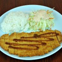11. Tonkatsu · Fried pork cutlet with a side salad.