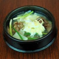 20. Galbi Tang · Short rib soup with egg, vegetables, and glass noodles.