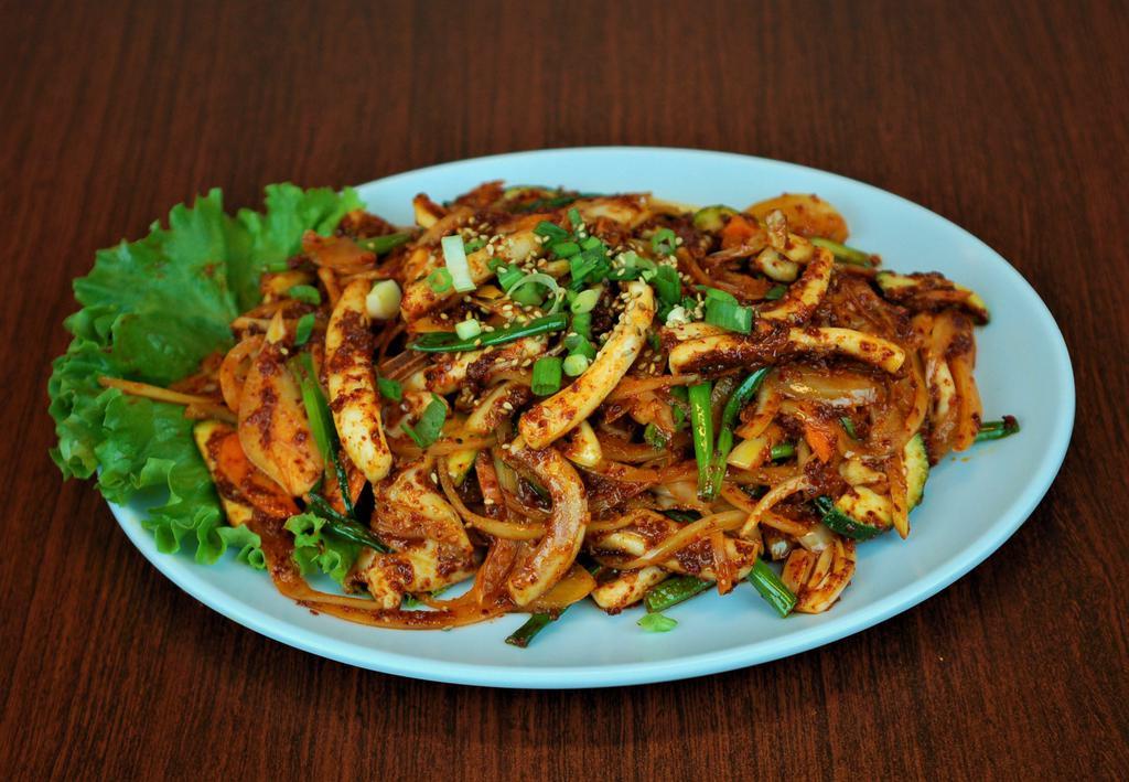 31. Ojingeo Bokkeum · Spicy squid stir fry with vegetables.