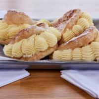 Lobster Tail Pastry · Puff pastry filled with a vanilla cream custard or chocolate 