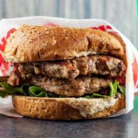 1/2lb DBL Turkey Burger · Wheat Bun
Served with lettuce, tomato, mayo, mustard, pickles, onion