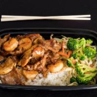 Beef and Shrimp Teriyaki · Served with mixed vegetables and steamed rice or fried rice. (With mushroom)
