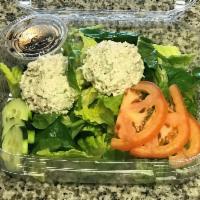 Chicken Salad on Greens · Cucumber, tomato, balsamic dressing on greens.