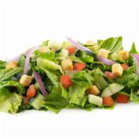 Side Salad · Fresh romaine lettuce, tomatoes, red onions, cucumbers and croutons with dressing of your ch...