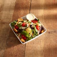 House Salad · Fresh spring mix, green peppers, carrots, croutons, cucumbers, mozzarella and tomatoes. Made...