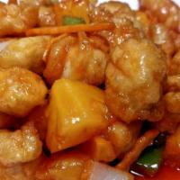Sweet and Sour Chicken · Served with pineapple, sweet pepper, and onions.
