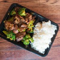 Beef Broccoli · Sirloin Beef Served with Steamed Broccoli Sautéed in our In-House Garlic Sauce Served with W...