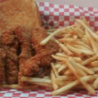 Chicken Tender Basket · 4 tenders, French fry, Texas toast and drink.