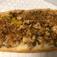 16. Riverfront Cheesesteak Combo · Chicken, mushrooms, banana peppers, sauteed onions, jalapenos and cheese. Comes with regular...