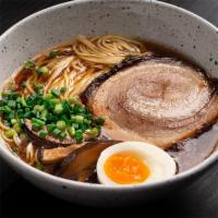 Chicken Shoyu Ramen · Thin noodles, chicken chashu, nori, egg, and green scallion.