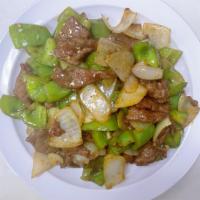 Pepper Beef · Beef seasoned with a pepper sauce. Spicy.