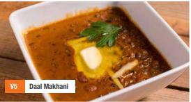 VT4. Daal Makhani  · Black lentils, red beans cooked with spices and cream. Gluten free and dairy.