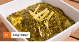 VT5. Saag Paneer  · Spinach cooked with spices and cream. Dairy and gluten free.