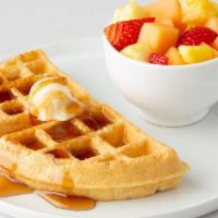 Kid's Belgian Waffle · Half of a Belgian waffle served with syrup.