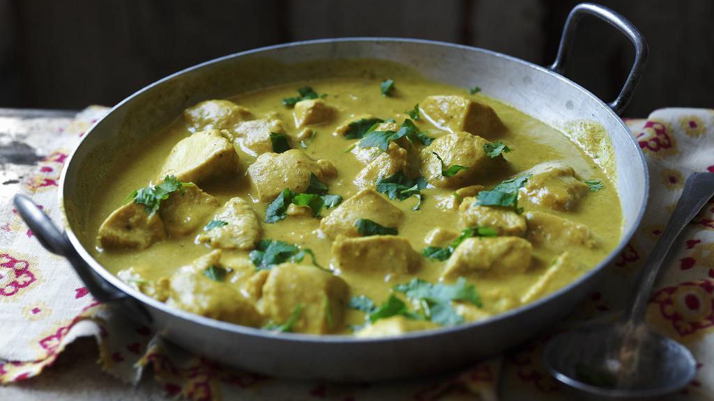 5. Chicken Shahi Korma · Seasoned cubes of chicken cooked in almonds and cashew nuts based creamy sauce with mixed fruits. Served with rice.