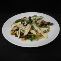 Gluten-Free Raspberry Walnut Salad · Grilled chicken, cranberries, blue cheese, pear, and raspberry vinaigrette.