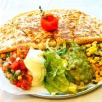 **BAJA QUESADILLA** · Grilled White or Wheat Flour Tortilla with cheese and choice of Meat. Choice of sides: lettu...