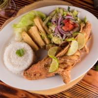Pescado Entero Pargo (Red Snapper) · Fried whole fish, served with homemade salad and white rice
.