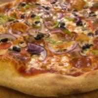 Supreme Pizza · Pepperoni, Italian fennel sausage, canadian bacon, mushroom, red onion, black olive, bell pe...