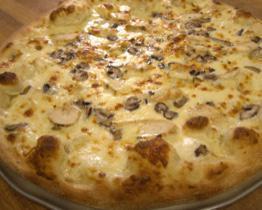 Chicken Alfredo Pizza · Alfredo sauce, mozzarella cheese, grilled chicken and baby portabella mushrooms.