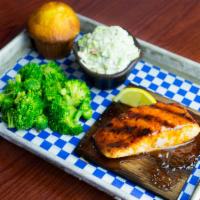 Cedar Plank Salmon Platter · Grilled, glazed and caramelized on a smoldering cedar plank. Served with choice of two sides...