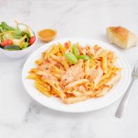 Penne Vodka Special Dinner · Sautéed prosciutto flamed with vodka in a pink cream sauce.