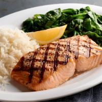 Maker’s Mark Glazed Salmon · Flame-grilled, perfectly seasoned, basted with our own Maker’s Mark Bourbon sauce, served wi...