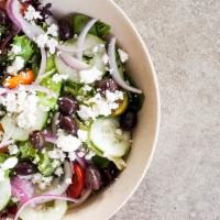 Mediterranean Salad  · VEG| Spinach, Mixed Greens, Kalamata Olives, Cucumber, Red Onions, Grape Tomatoes, Feta, Cri...
