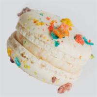 Fruity Pebble Macaron [GF] · Fruity Pebble Speckled Shell Filled with Fruity Pebble Buttercream (gluten-free)