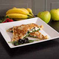 Catherine Crepe · Chicken breast, cheddar, sauteed spinach, ad olives.