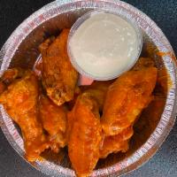Hot Wings · 8 Chicken wings served buffalo style with bleu cheese and celery.