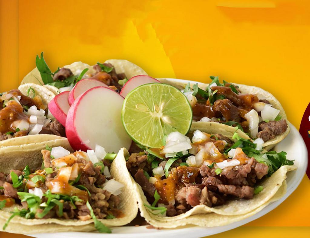 Street Tacos · Your choice of meat, cilantro, onions & salsa.