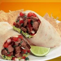 Regular Burrito · Your choice of meat, rice, beans, cilantro, onion and salsa.