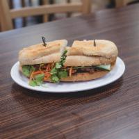Chicken Sandwich · Includes: Chicken, cucumber, jalapeno,  spicy mayo, carrot and cilantro
