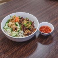 Pork Vermicelli Noodle · Includes: Cold Noodles, Lettuce, Bean sprouts, Cucumber, Carrot, and peanuts 
