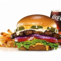 Jalapeno Angus Burger Combo · Charbroiled Third Pound 100% Angus Beef, Pepper Jack cheese, 
jalapeño coins, and Santa Fe S...