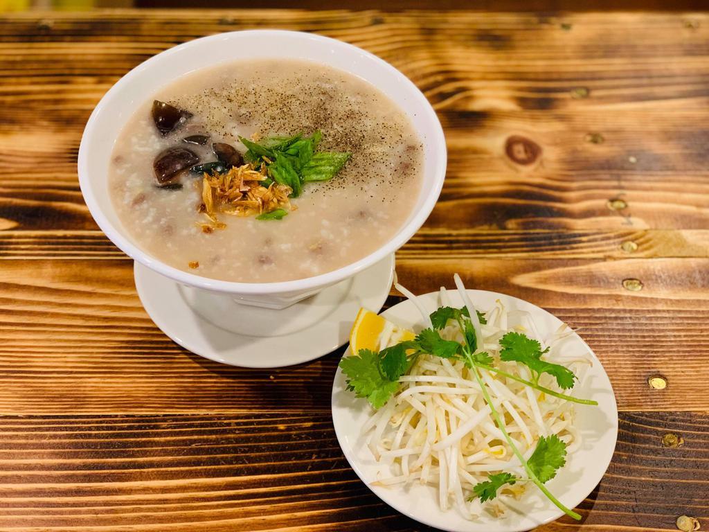 B3. Congee · Congee (served with chicken, abalone, fish, or beef, and preserved eggs).