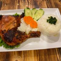 C4. Grilled Honey Sate Chicken with Rice · Grilled quarter leg chicken with honey and sate sauce. Served with white rice.